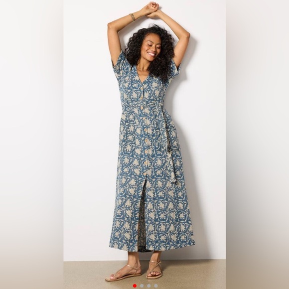 FAHERTY NAVY AND BEIGE FLORAL MIDI DRESS WITH TWO POCKETS - Picture 4 of 10